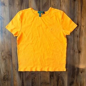 Lauren Ralph Lauren Petite Mustard Gold Tee Shirt | Classic Logo Top S